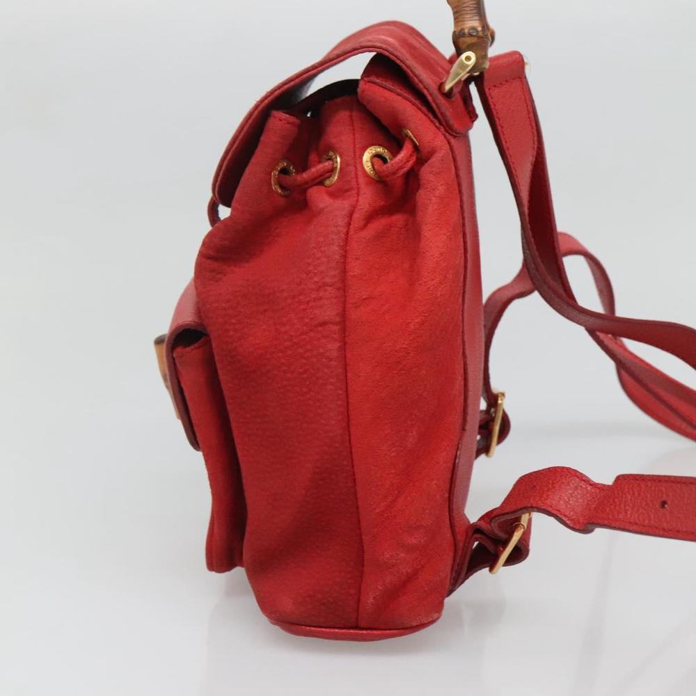 GUCCI Bamboo Backpack Suede Leather Red Gold 003 58 0030 Auth ar13675 - Picture 4 of 16